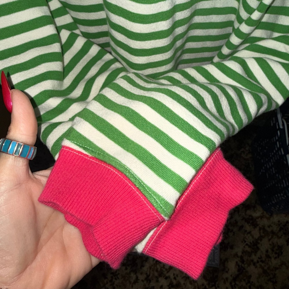 We The Free Sweatshirt Small Green White Pink Striped Oversized Crewneck - Picture 6 of 12